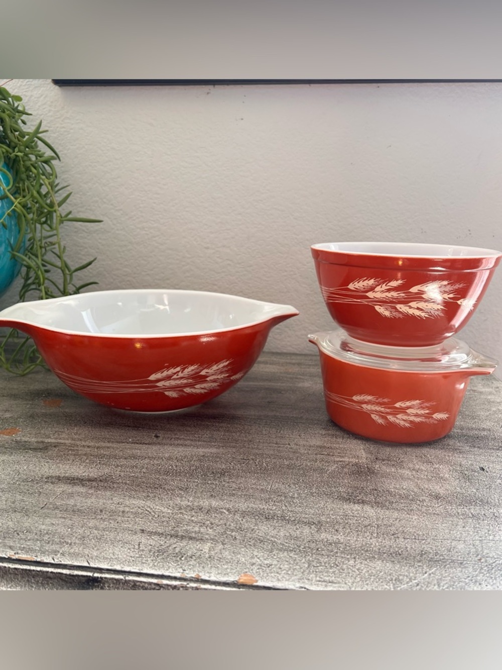 Pyrex Autumn Harvest Rust Mixing Bowls 444, 473, 402 Vintage Nesting Bowl Wheat